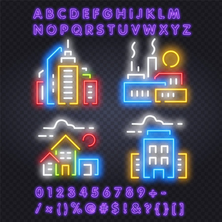neon house icon. Set of fashion neon sign. Casino style on dark background. Seamless patternのイラスト素材