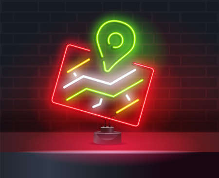 Map pin icon. Check in location concept neon. Vector illustration for restaurant, cafe, diner, menu, advertising designのイラスト素材