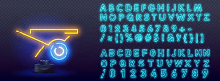 Wheelbarrow blue glowing neon ui ux icon. Glowing sign logo vector. Night bright neon sign, colorful billboard, light banner.のイラスト素材