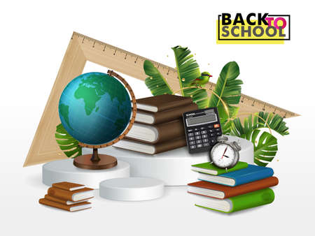book collection, book club,back to school,book stack. Stack of books, school supplies, vertical books isolated on a white background. Set of hand drawn educational vector illustrations.のイラスト素材
