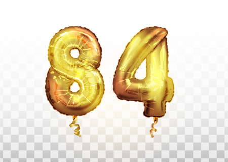 vector Golden foil number 84 eighty four metallic balloon. Party decoration golden balloons. Anniversary sign for happy holiday, celebration, birthdayのイラスト素材