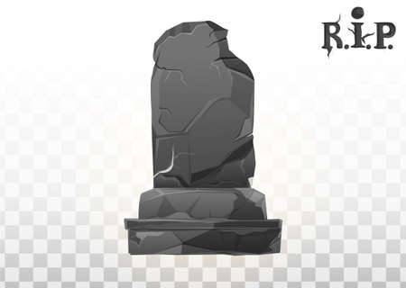 Monument on the grave. Gravestone in the cemetery. Gray monument on the grave of RIP. Vector cartoon illustration. Halloween elements set.のイラスト素材
