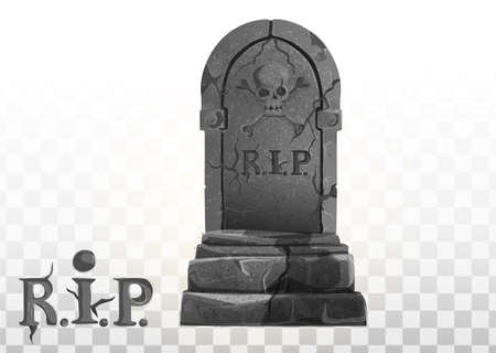Monument on the grave. Gravestone in the cemetery. Gray monument on the grave of RIP. Vector cartoon illustration. Halloween elements set.のイラスト素材