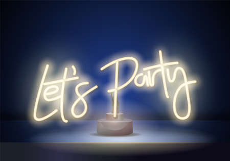 Lets Party warm white Neon sign Vector. Night Party neon poster, design template. Vector illustrationのイラスト素材