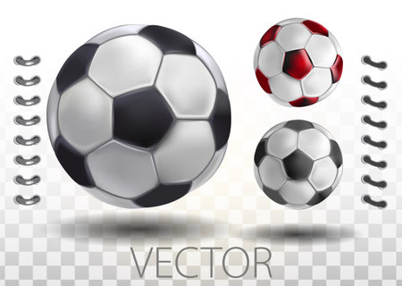 Shiny soccer ball waiting to be kicked, vector. High detailed realistic soccer ball on transparent background. Isolated vector illustration on a transparent background.のイラスト素材