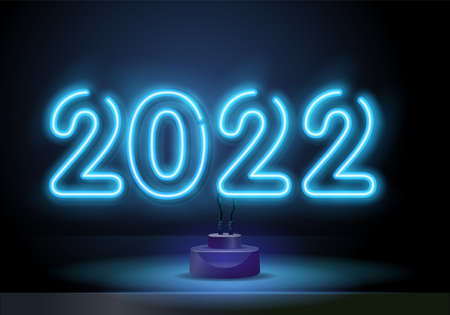 Happy new year 2022 in neon style. 2022 bright gradient. Happy New Year 2022 Neon Signs Style Text Vectorのイラスト素材