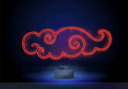 Vector neon Oriental red Cloud, Glowing Illustrations Set on Dark Background. Eastern concept for   banner. Vector 10 EPS illustration.のイラスト素材