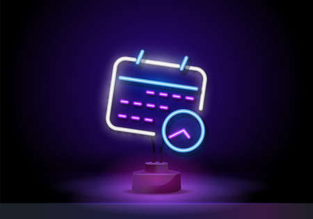 Vector neon icon of a desk calendar on stand. Vector neon icon pink line isolated on dark background for designのイラスト素材