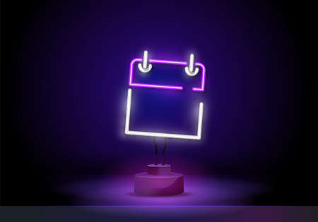 Vector neon icon of a desk calendar on stand. Vector neon icon pink line isolated on dark background for designのイラスト素材