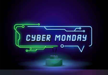 Cyber monday sale neon sign vector. cyber monday design template neon sign. Vector frame, sign for UIのイラスト素材
