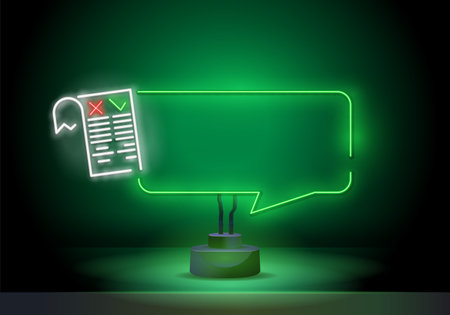 Neon frame on stand. Correspondence bubbles neon icon. Simple thin line, outline vector of web icons for ui and ux, website or mobile applicationのイラスト素材