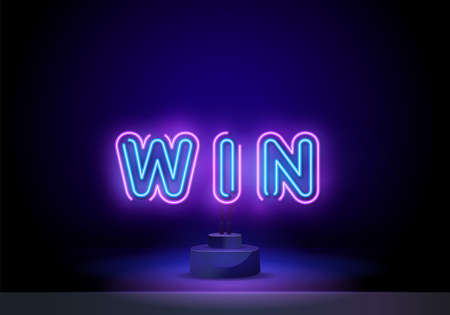 Win Neon Text Vector. Enter to Win neon sign, design template, modern trend design, night neon signboard, night bright advertising, light banner, light art. Vector illustrationのイラスト素材