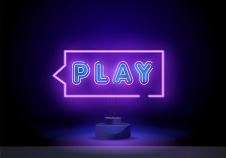 Vector realistic isolated neon sign of Play for template decoration and covering on the wall background. Concept of gaming.のイラスト素材