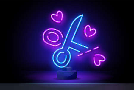 scissors with heart neon icon. Elements of Heartbeat set. Simple icon for websites, web design, mobile app, info graphics. Glowing sign and fashion symbol for Valentine dayのイラスト素材