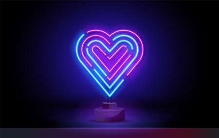Vector Neon Heart. Neon silhouette of a pink heart formed by five contours of lines. Design element for Happy Valentines Day. Ready for your design, greeting card. Vector illustration.のイラスト素材