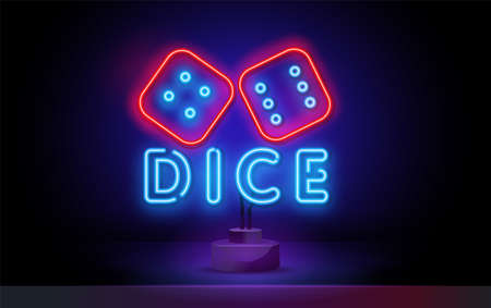 Dice Neon sign vector design template. Dice Game symbols neon logo, light banner design element colorful modern design trend, bright sign. Vector illustrationのイラスト素材