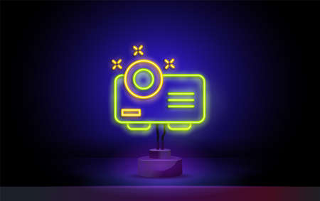 Vector realistic isolated neon sign of TV logo for template decoration and invitation covering. Concept of cinema.のイラスト素材