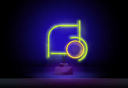 neon geometric frame. Abstract colored neon banner, neon frame with neon lines minimalism design flying in the air on dark background vector illustrationのイラスト素材