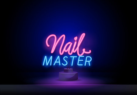 Neon sign text Nail Master. Beauty center with ceramic candle aroma oil lamp for logo, label, badge, sign Linear trendy style. Vectorのイラスト素材