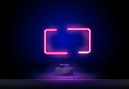 Neon rectangle lamp wall sign isolated on dark background. Vector pink power glowing bulb banner, light line or neon frame for your design.のイラスト素材