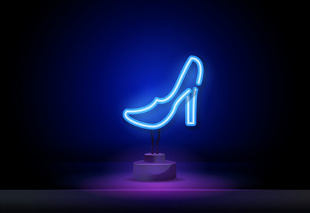 womens shoe icon. web icons universal set for web and mobile. High heel shoe neon light icon. Glowing sign. Womans shoe. Vector isolated illustrationのイラスト素材