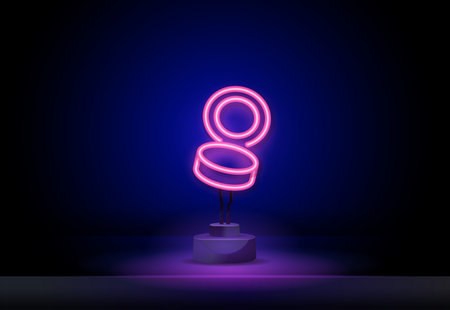 Glowing neon line Cream or lotion cosmetic tube icon isolated on blue background. Body care products for woman. Vectorのイラスト素材