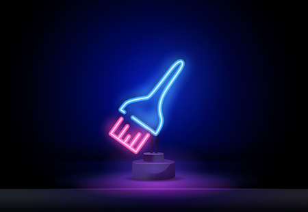 make up brush icon. Elements of Beauty, make up, cosmetics in neon style icons. Simple icon for websites, web design, mobile app, info graphics isolated on darkのイラスト素材