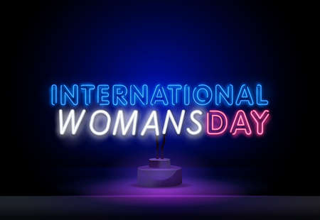 Happy Mother Day Neon Signs Style Text Vector. Spring world women day neon greeting cardのイラスト素材