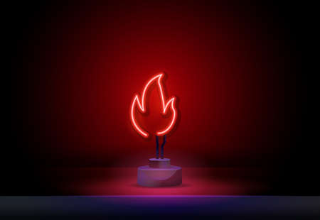 Neon fire icon. Elements in neon style icons. Simple neon flame icon for websites, web design, mobile appのイラスト素材