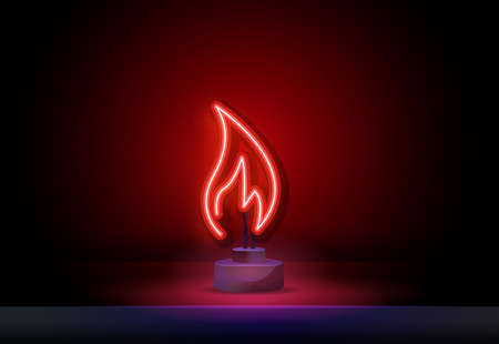 Neon fire icon. Elements in neon style icons. Simple neon flame icon for websites, web design, mobile appのイラスト素材