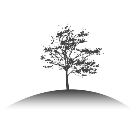 tree with fallen leaves on a hill in grayのイラスト素材