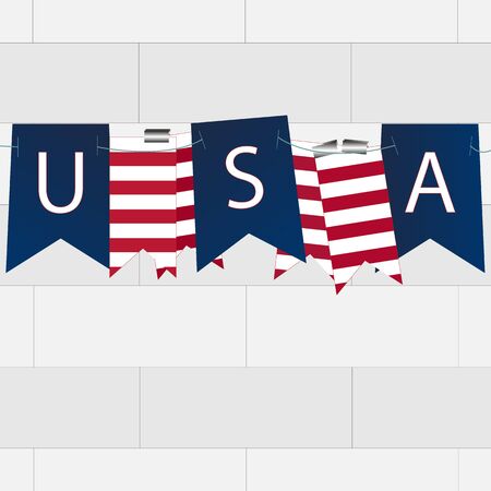 Waving flag of the United States. Illustration of wavy American Flagのイラスト素材