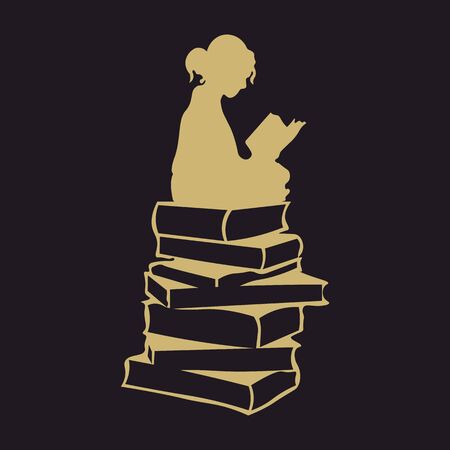 Vector image of a girl reading a book. Studying in the library. Day of Knowledge.のイラスト素材