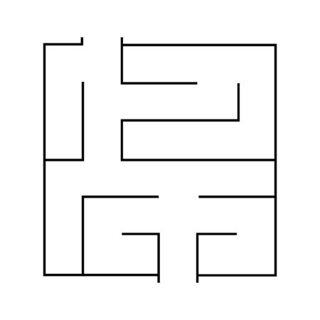 Education logic game labyrinth for kids. Isolated simple square maze black line on white background.のイラスト素材