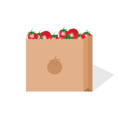vector image of delivery of paper package of tomatoesのイラスト素材