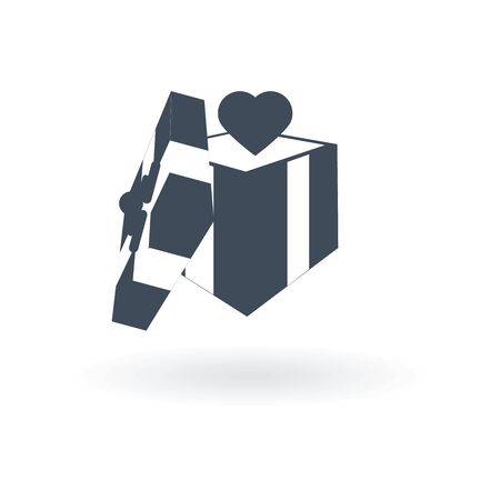 Gift box with a bow and heart icon vector simpleのイラスト素材