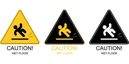 Vector icon set of labeled caution wet floorのイラスト素材