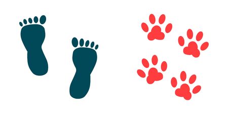 vector icon of footprints of barefoot man and petのイラスト素材