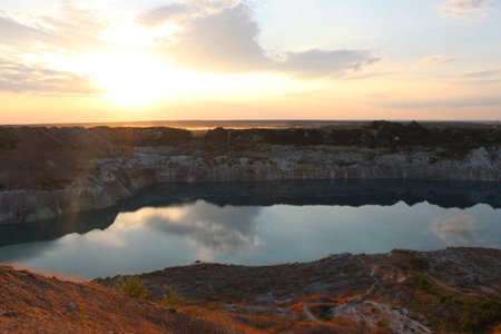 Mountain lake in summer evening 