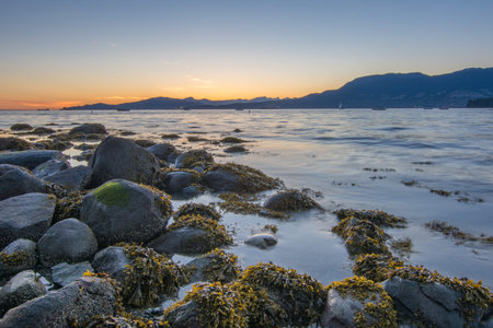 Sunset from Kitsilano promenade, Vancouver Canadaの写真素材