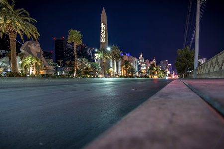 Las Vegas, US - April 28, 2018: The famous Luxor pyramid hotel in Las vegas as seen at duskのeditorial素材