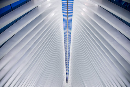 New York, US - March 29, 2018:  The famous Westfield shopping mall at world trade center in New York Cityのeditorial素材