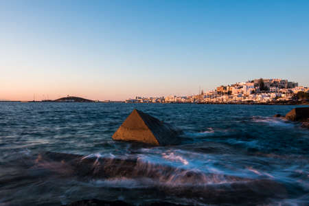 View of Chora, Naxos at sunsetの写真素材