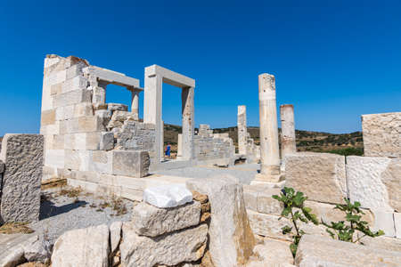 Sangri, Naxos / Greece - July 13, 2019: Tourists visting Demeter's temple and ruins at Sangri village, Naxos, Greeceのeditorial素材