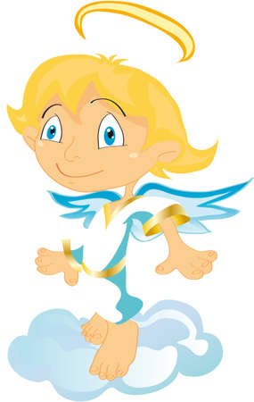  illustration shows an angel with wings on a cloudのイラスト素材