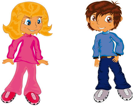  illustration shows children, a boy and a girlのイラスト素材