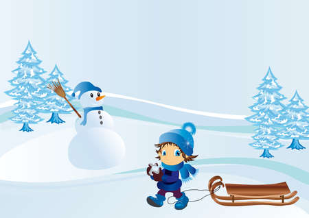   illustration shows a child on a walk winterのイラスト素材