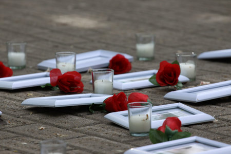 Wedding Ceremony in Riga, Latvia. Red roses and candles.
