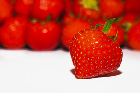 Fresh red beautiful strawberries on white backgroundの写真素材