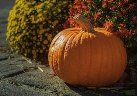 Orange pumpkin at outdoor farmer market. Pumpkin farmers marketの写真素材